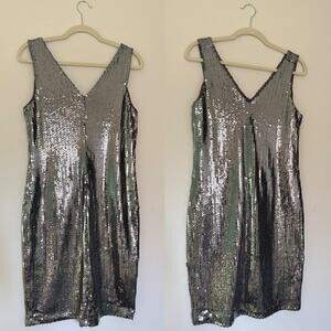 Carmen Marc Valvo Silver Sequin Mini Dress